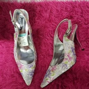 NWT J Renee Slingback Pointy Toe Glitter Heels 11W